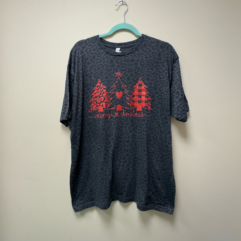 Merry Christmas Leopard Print Graphic Tee - Size XL