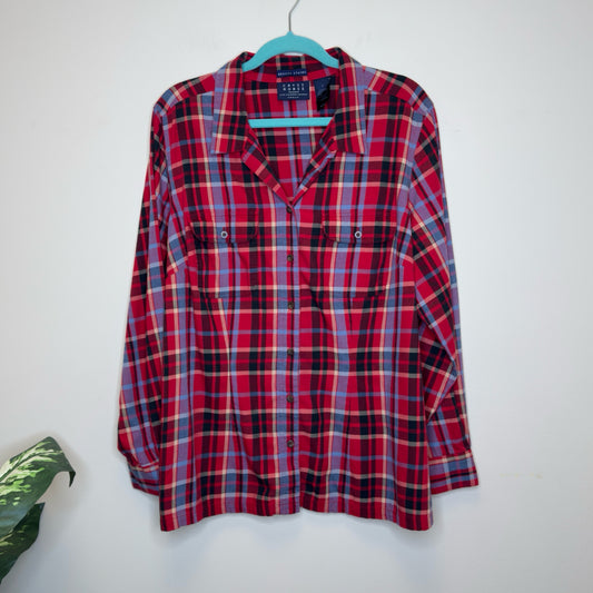 Crazy Horse Stain Resistant Plaid Button Up Shirt - Size 2X