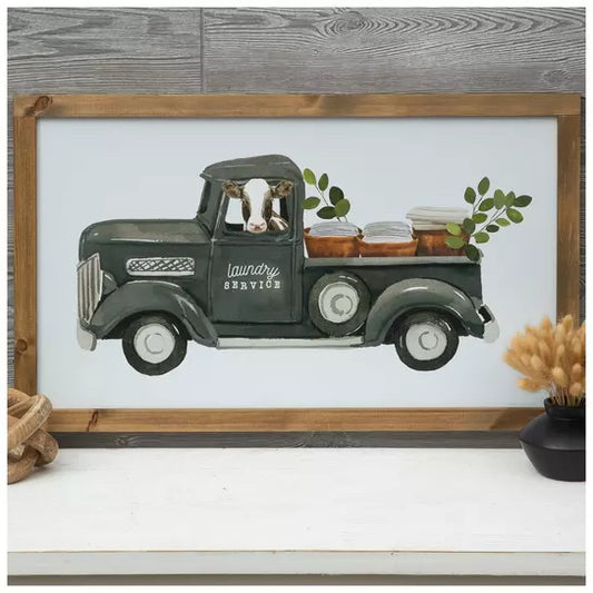 Laundry Service Cow Truck Wood Wall Decor