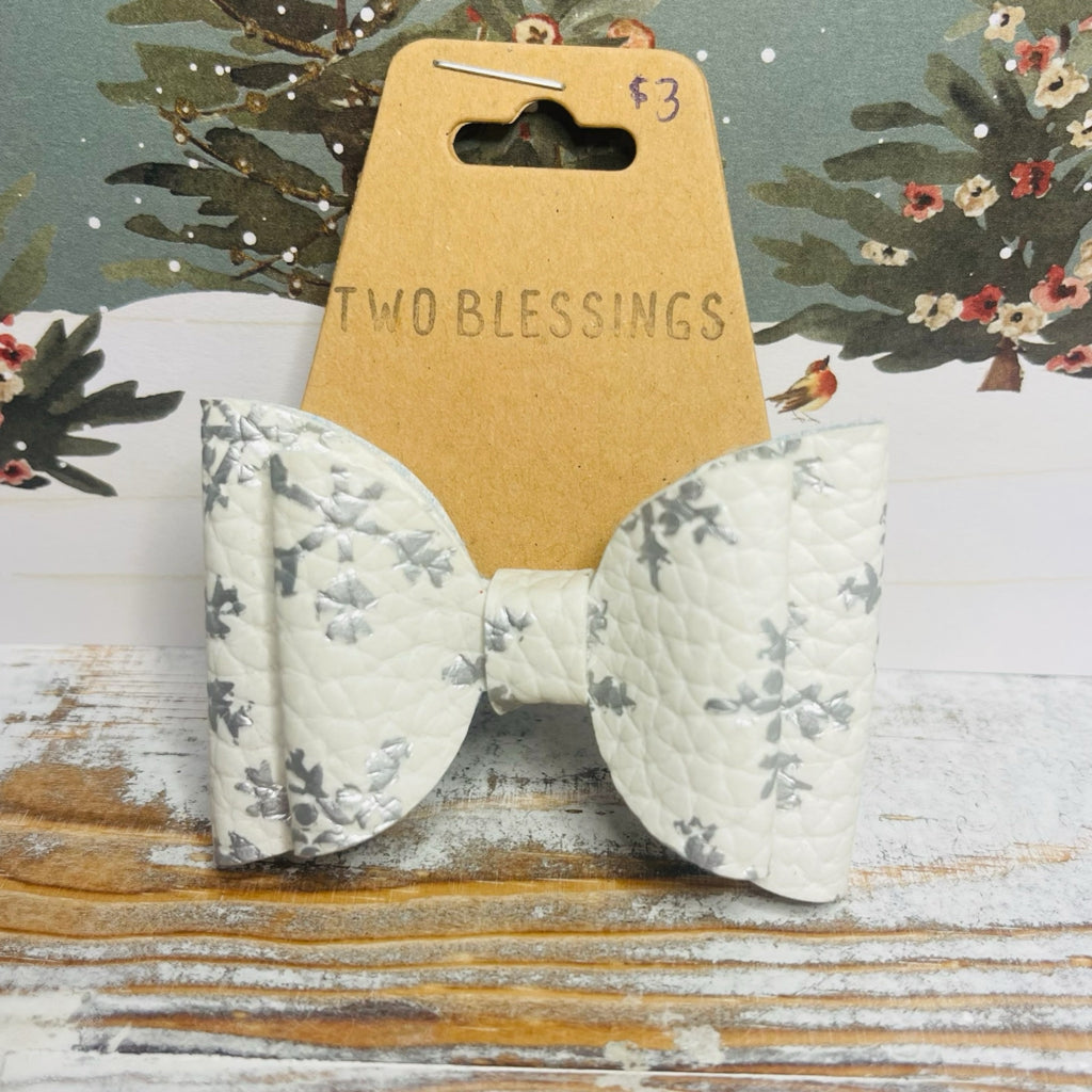 Two Blessings Bow - White w/Silver Snowflakes