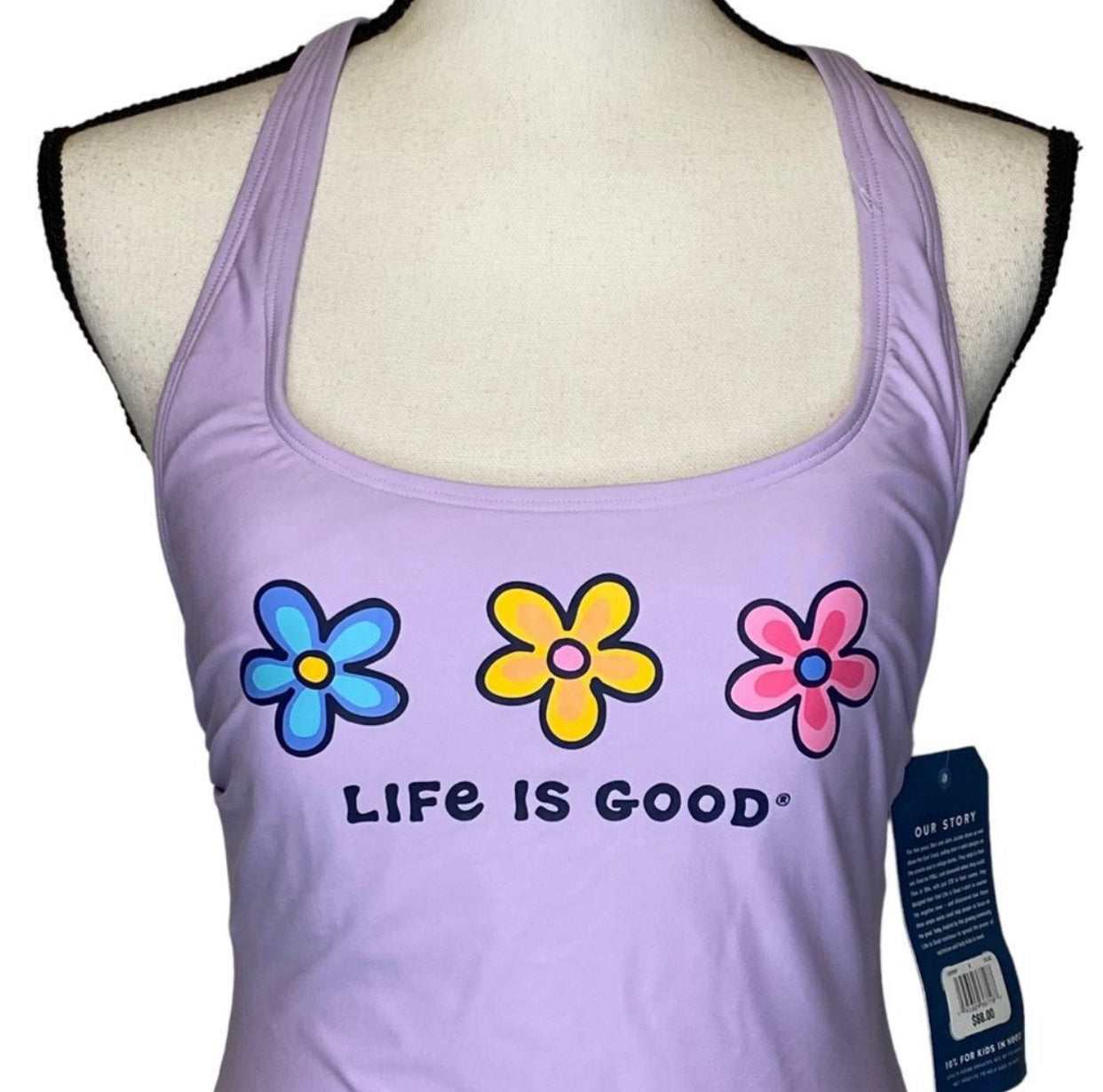 Life Is Good 3 Daisies Tie Back One Piece Swimsuit - Size Small