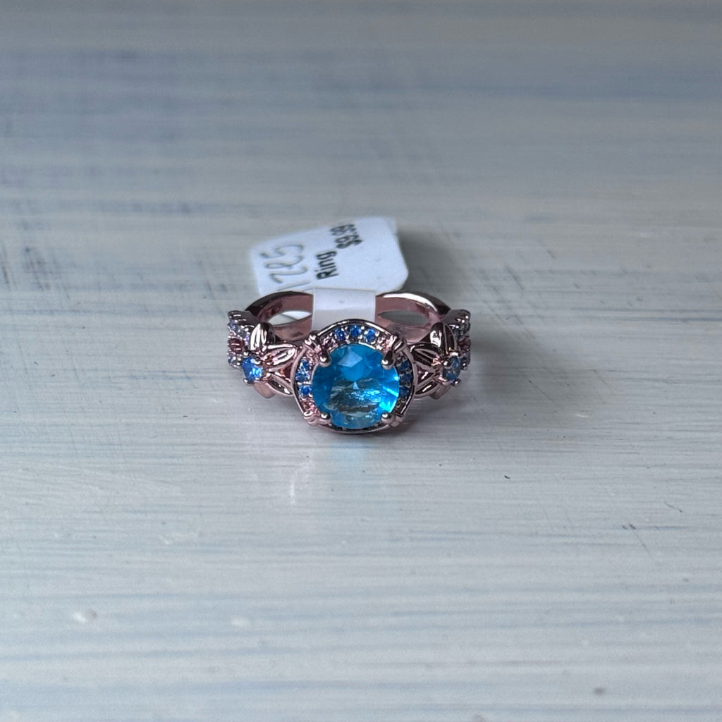 Blue Floral Filligree Ring - Size 5