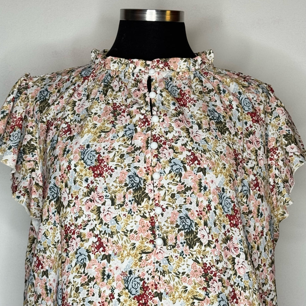 Foral Flutter Sleeve Top - Size XL
