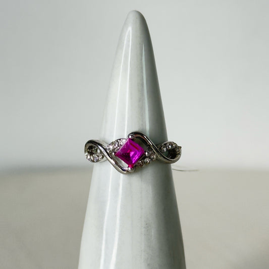 Pink Princess Cut Twisted Infinity Ring - Size 5