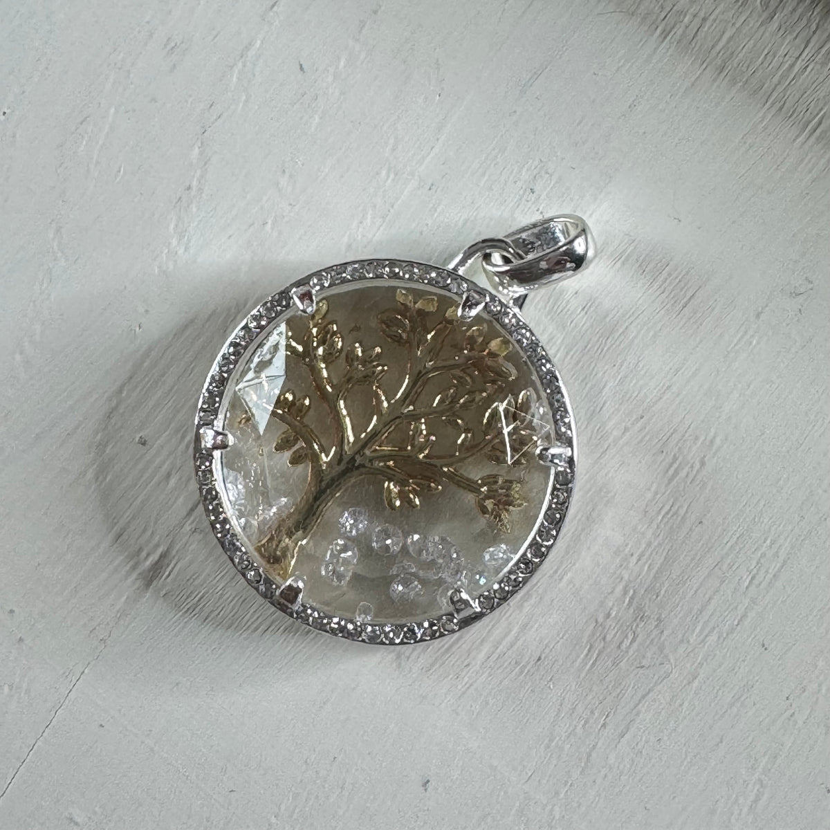 Family Is Everything Two-Tone Floating Crystal Tree of Life Pendant