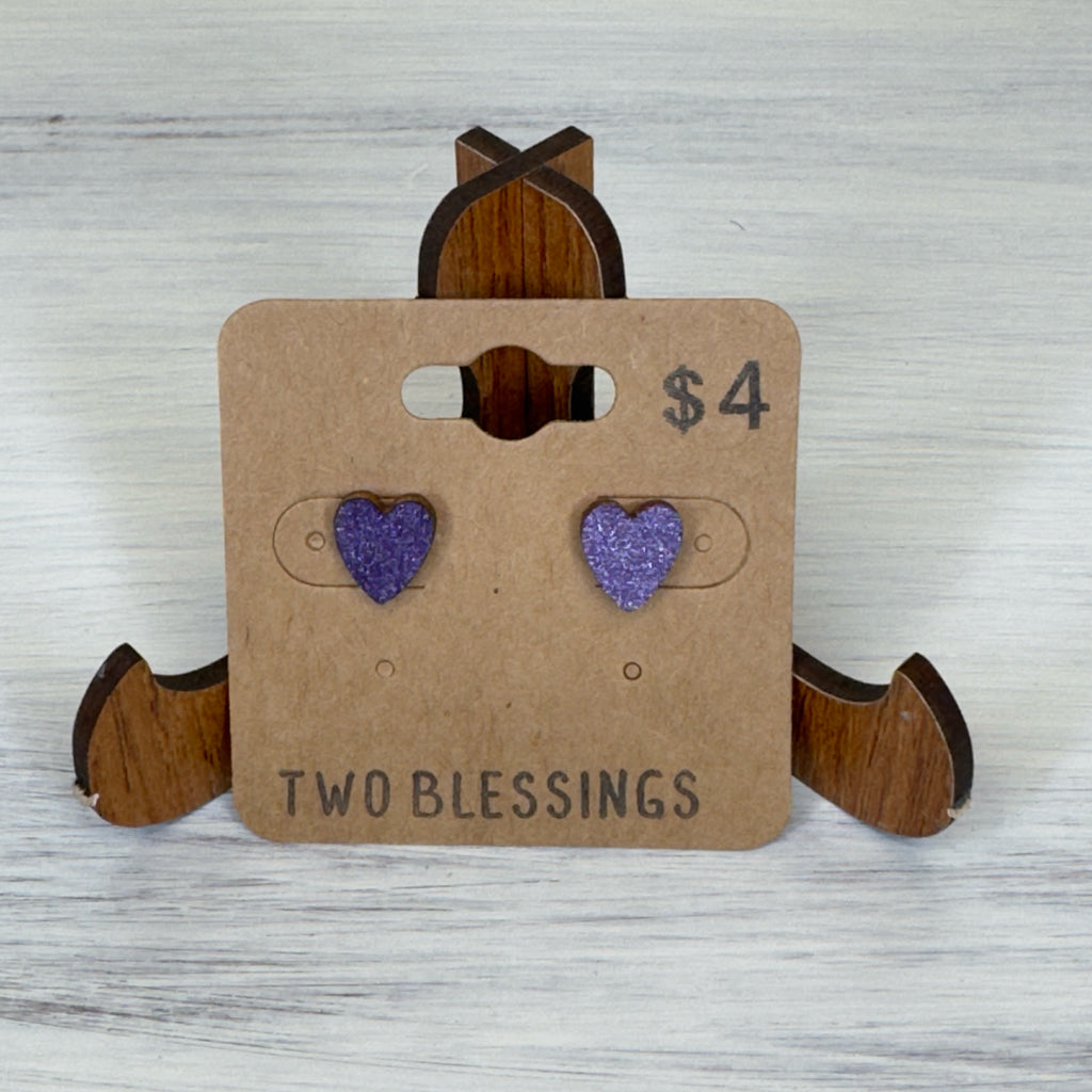 Two Blessings Earrings - Wood Heart - Purple