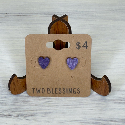 Two Blessings Earrings - Wood Heart - Purple