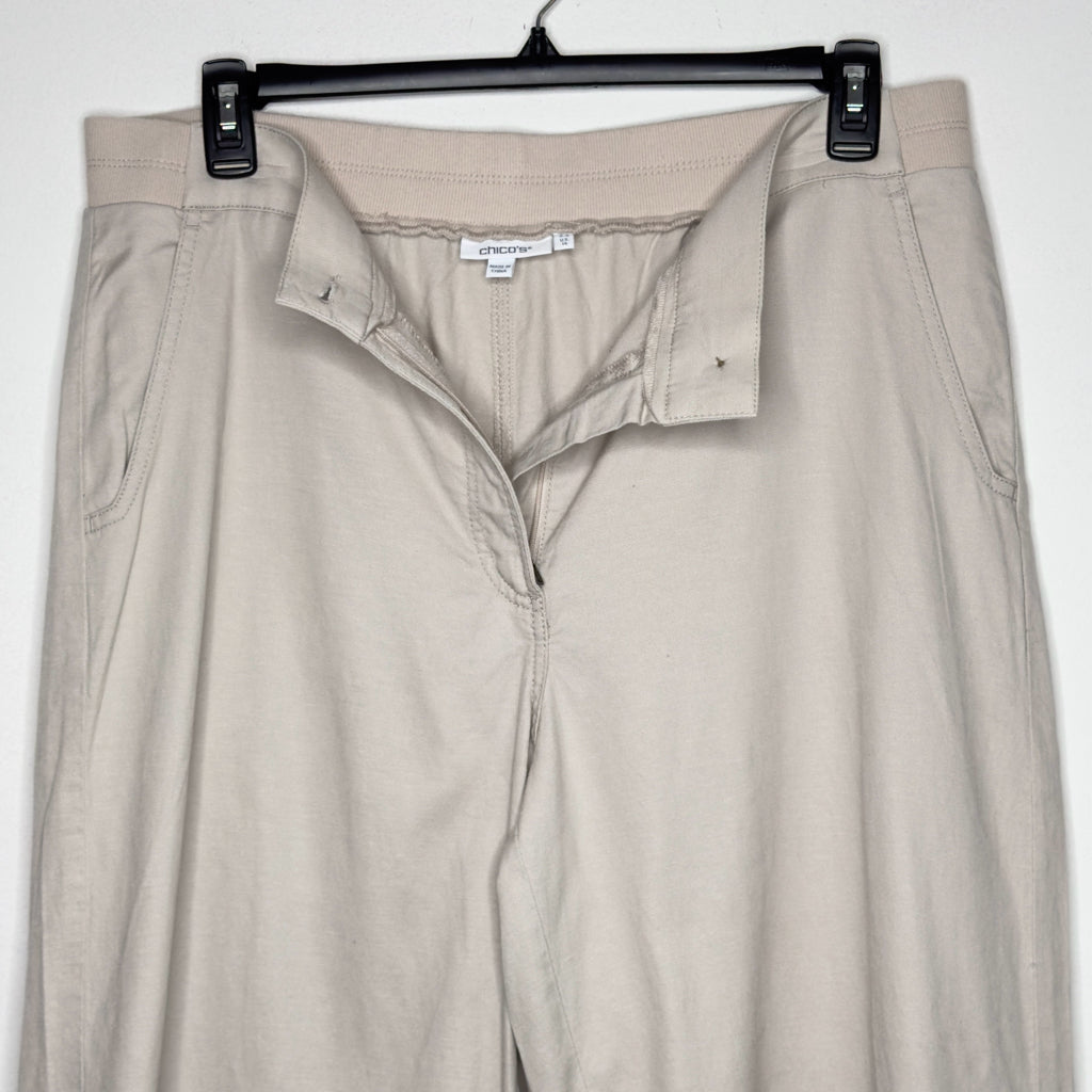 Chico's Ribbed Waist Linen Blend Straight-Leg Cropped Pants - Size 14