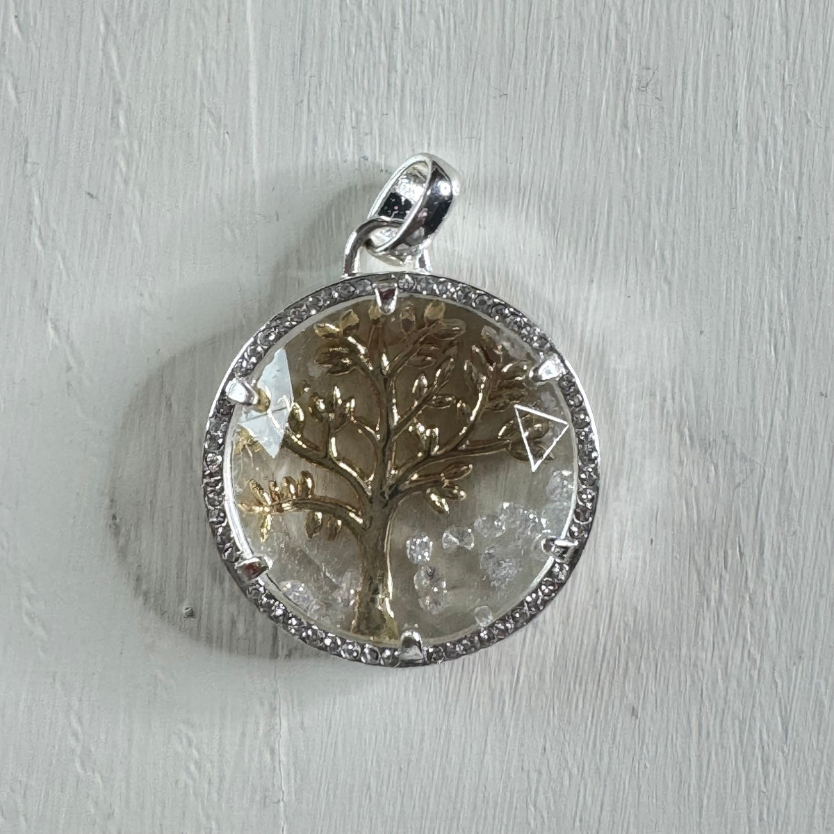 Family Is Everything Two-Tone Floating Crystal Tree of Life Pendant