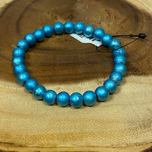 Inga Ann's Aqua Painted Glass Beaded Bracelet