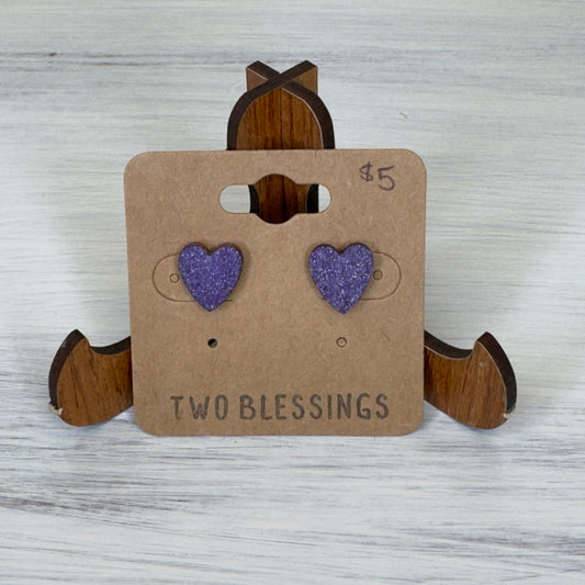 Two Blessings Earrings - Wood Heart - Purple