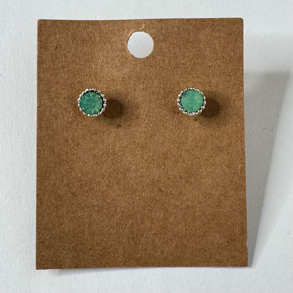 Green Crystal Halo Stud Earrings