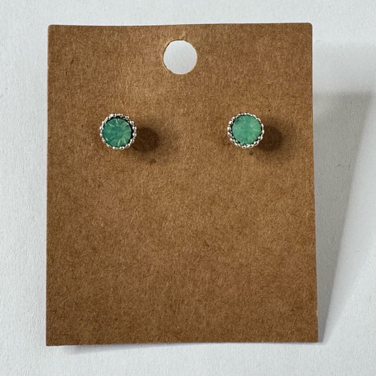 Green Crystal Halo Stud Earrings