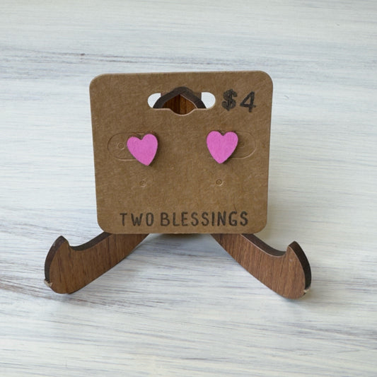 Two Blessings Earrings - Wood Heart - Pink