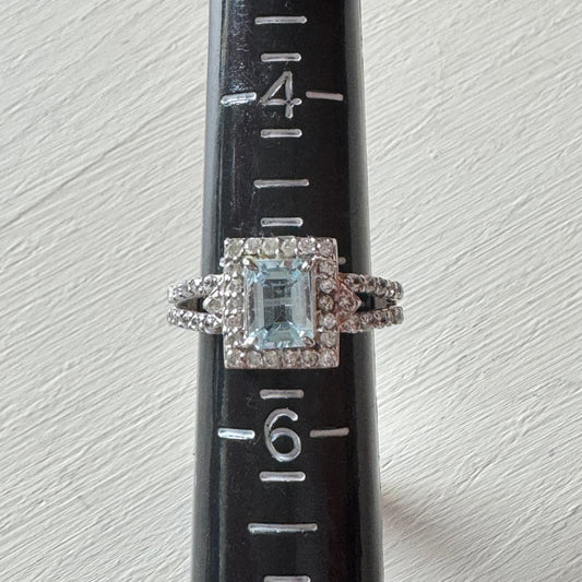 Ice Blue Radiant Cut Cocktail Ring - Size 5