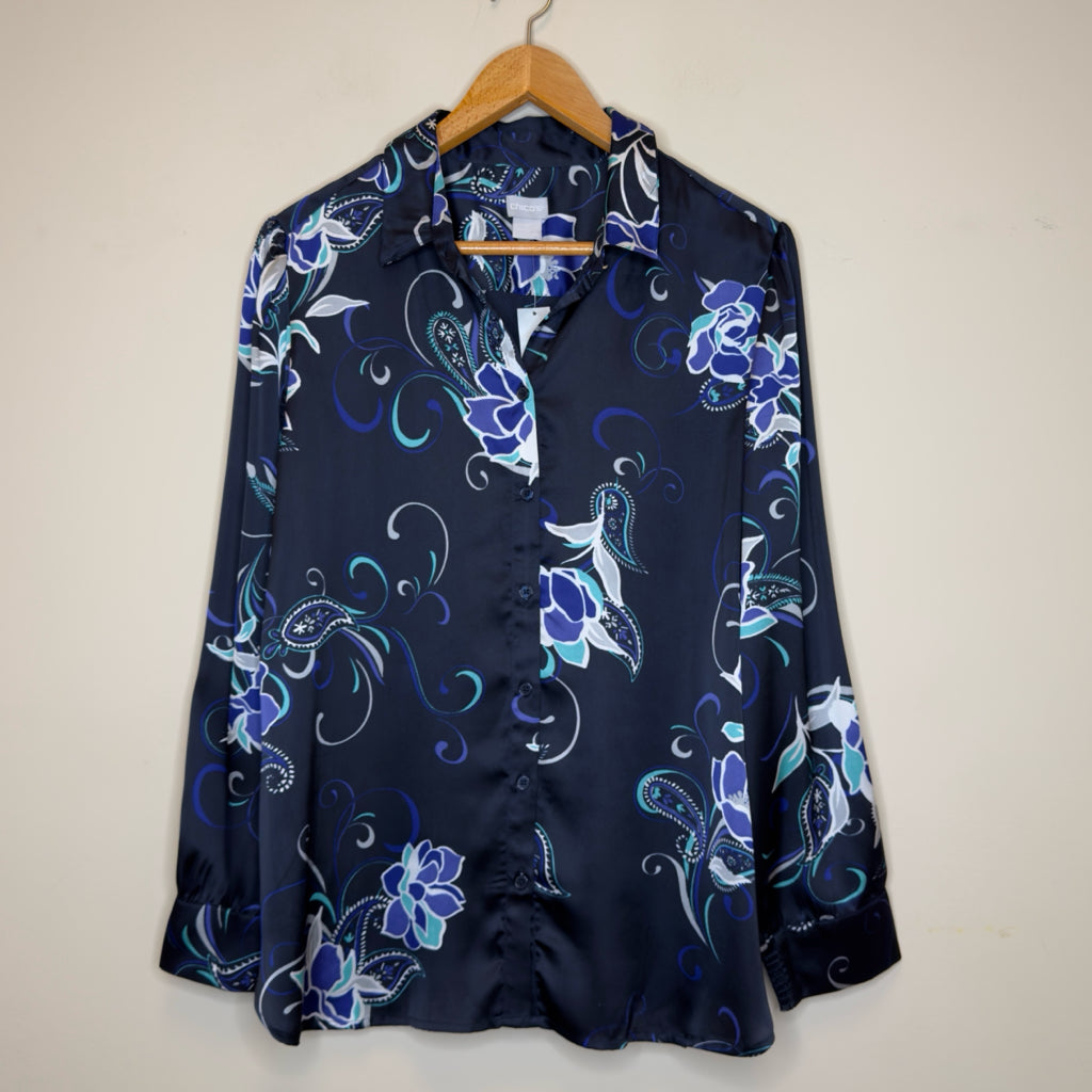 Chico's Floral Button Front Tunic Top - Size Large