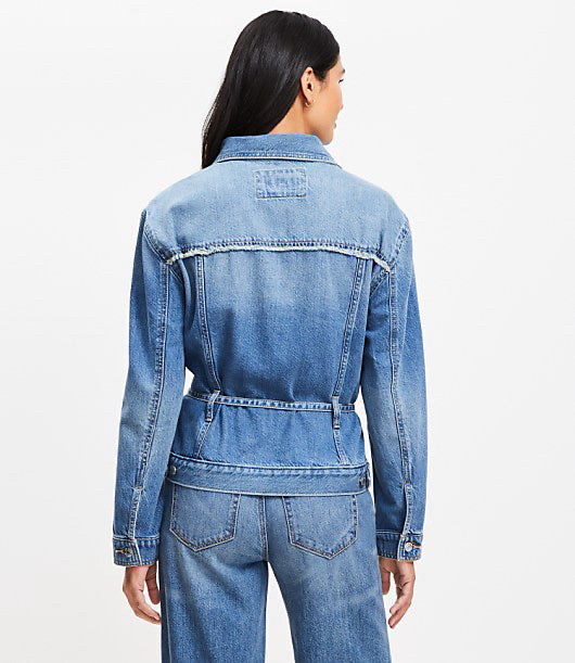 Loft Tie-Waist Denim Trucker Jacket - Size Large