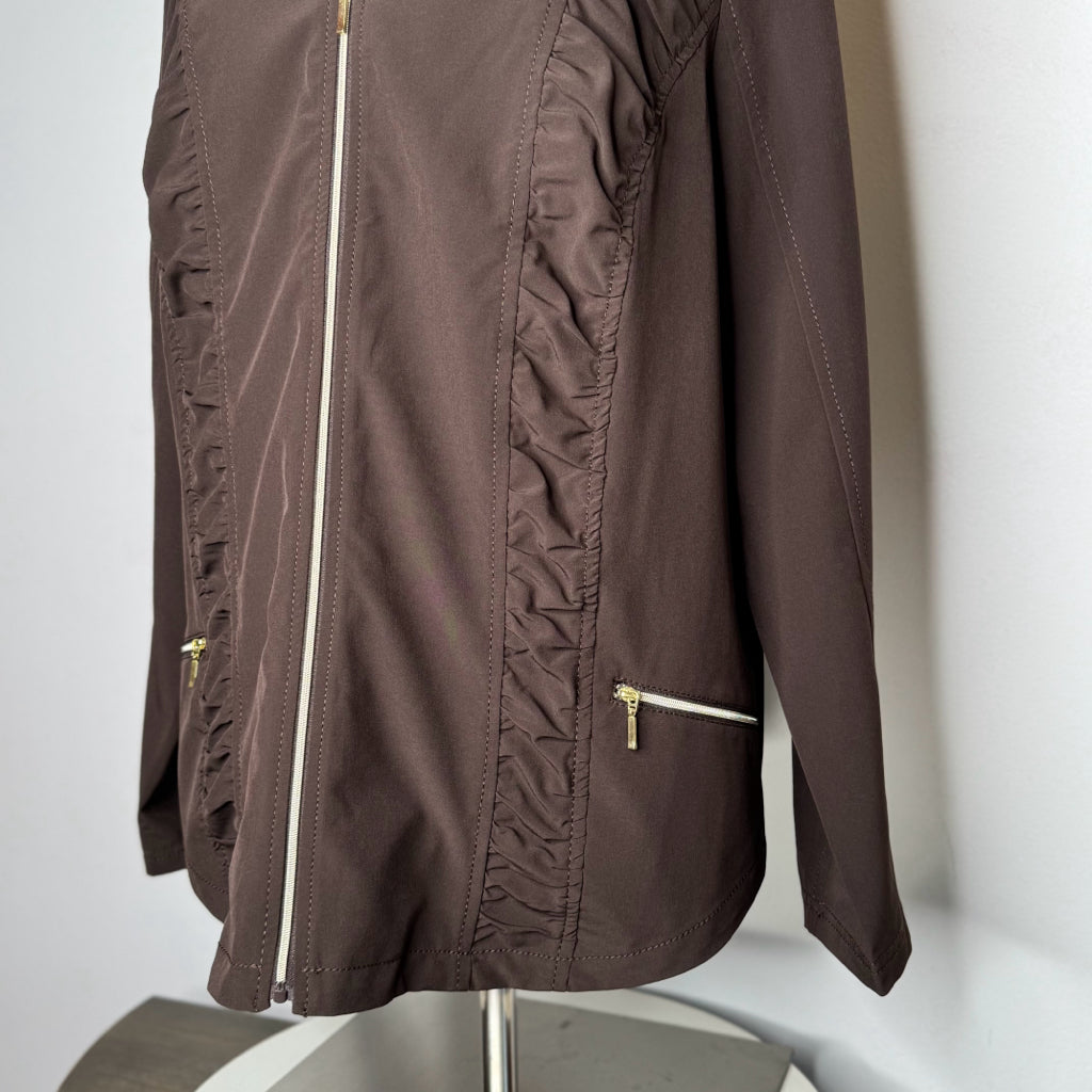 Zenergy By Chico's UPF Brown Ruched Zip-Front Jacket - Size Large