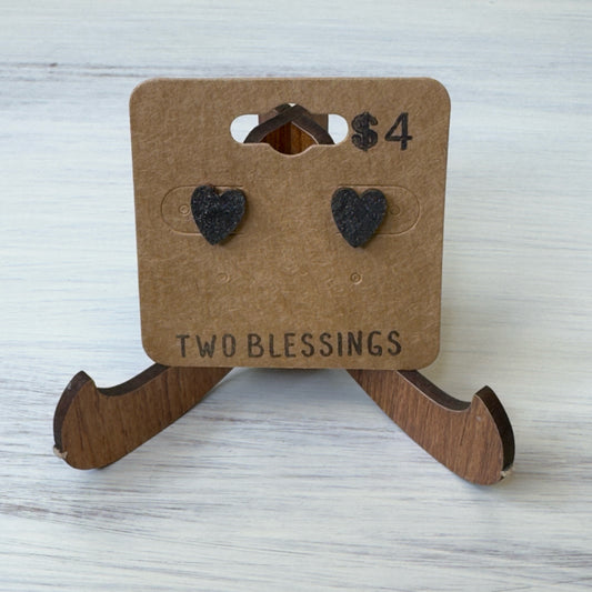 Two Blessings Earrings - Wood Heart - Gray
