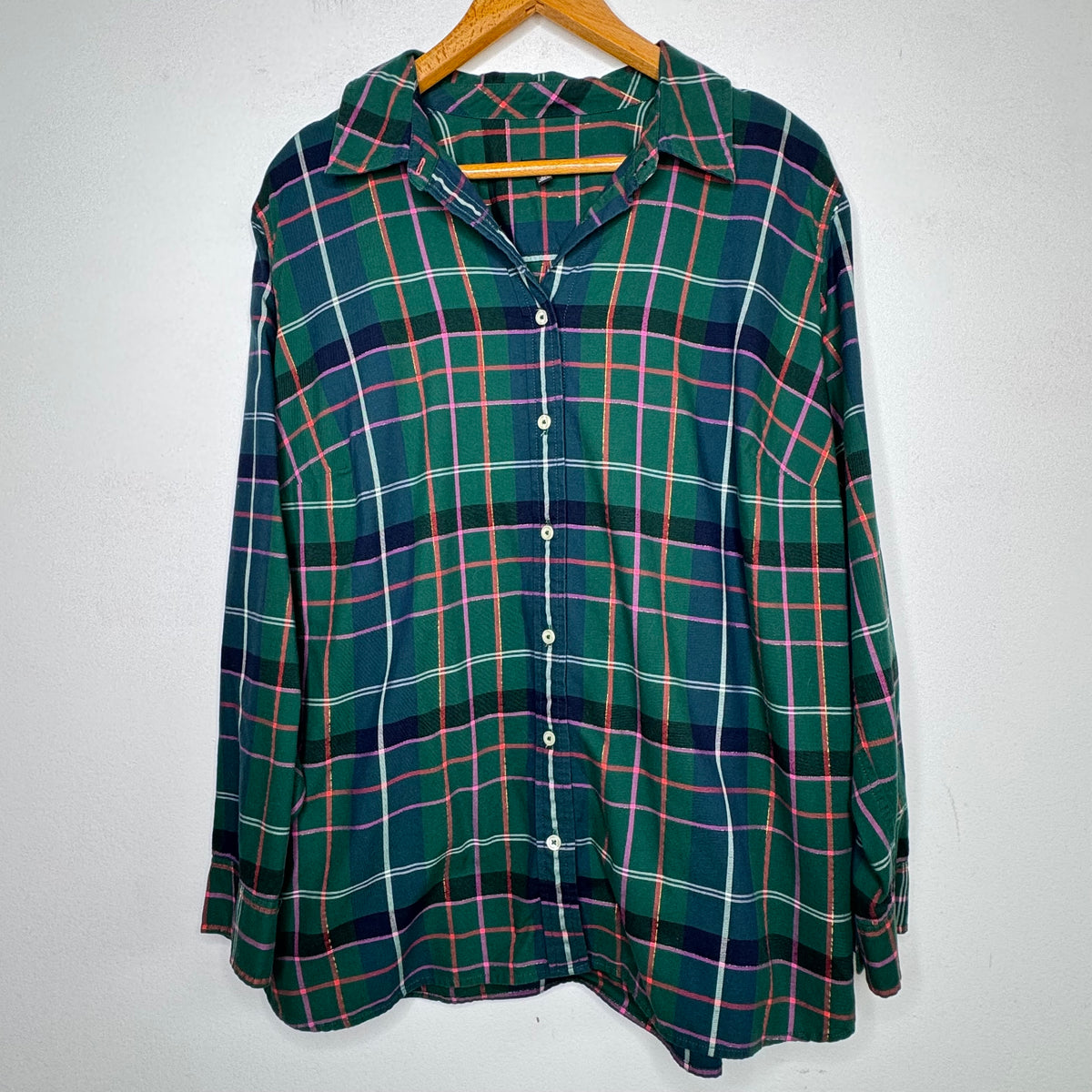 Talbots Plaid Long Sleeve Button Front Top - Size 2X