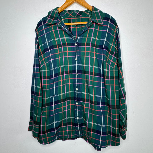 Talbots Plaid Long Sleeve Button Front Top - Size 2X