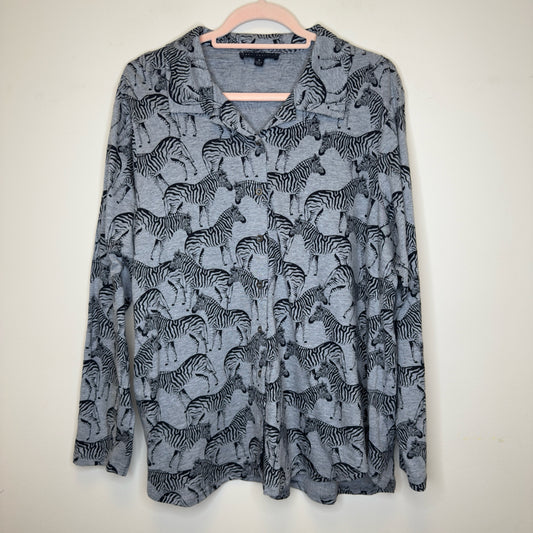 Jane & Delancey Zebra Print Button Front Top - Size 1X