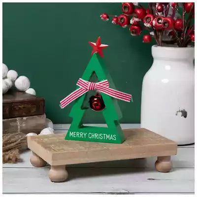 Merry Christmas Hanging Bell In Tree Wood Decor