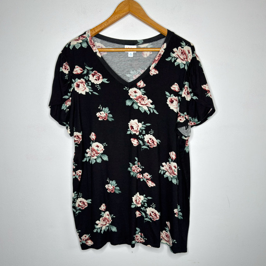 Lularoe Tulip Sleeve V-Neck Floral Tee - Size XL