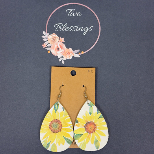 Two Blessings - Sunflower Print Wood Earrings