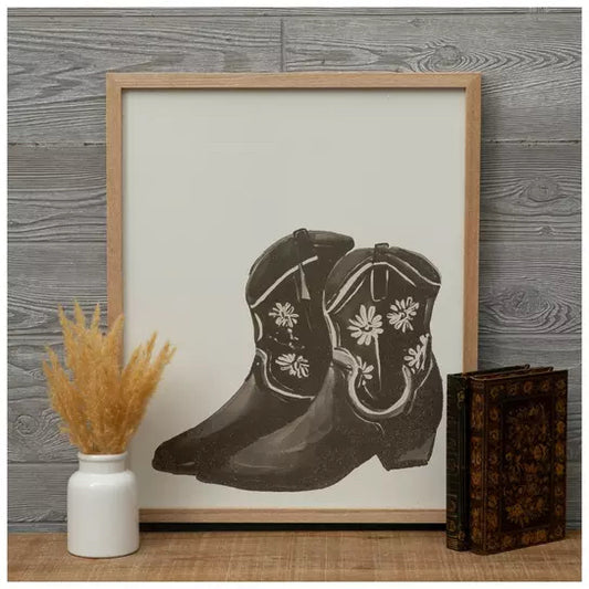 Daisy Cowgirl Boots Wood Wall Sign