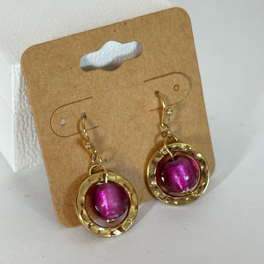 Gold & Purple Dangle Earrings