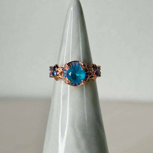 Blue Floral Filligree Ring - Size 5