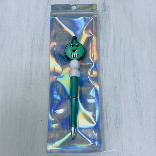 Beaded Ink Pen - Green M&M