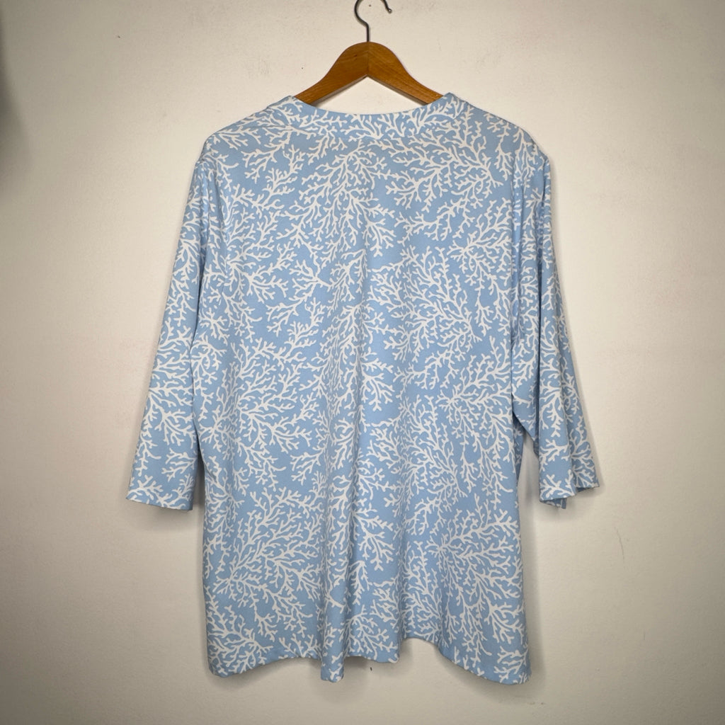 Denim & Co Coral Print Top - Size 2X