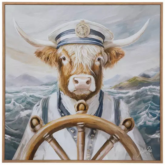 Captain Highland Cow Wood Wall Decor