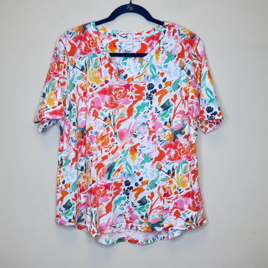 Chico's Abstract Notch Neck Tee - Size Large