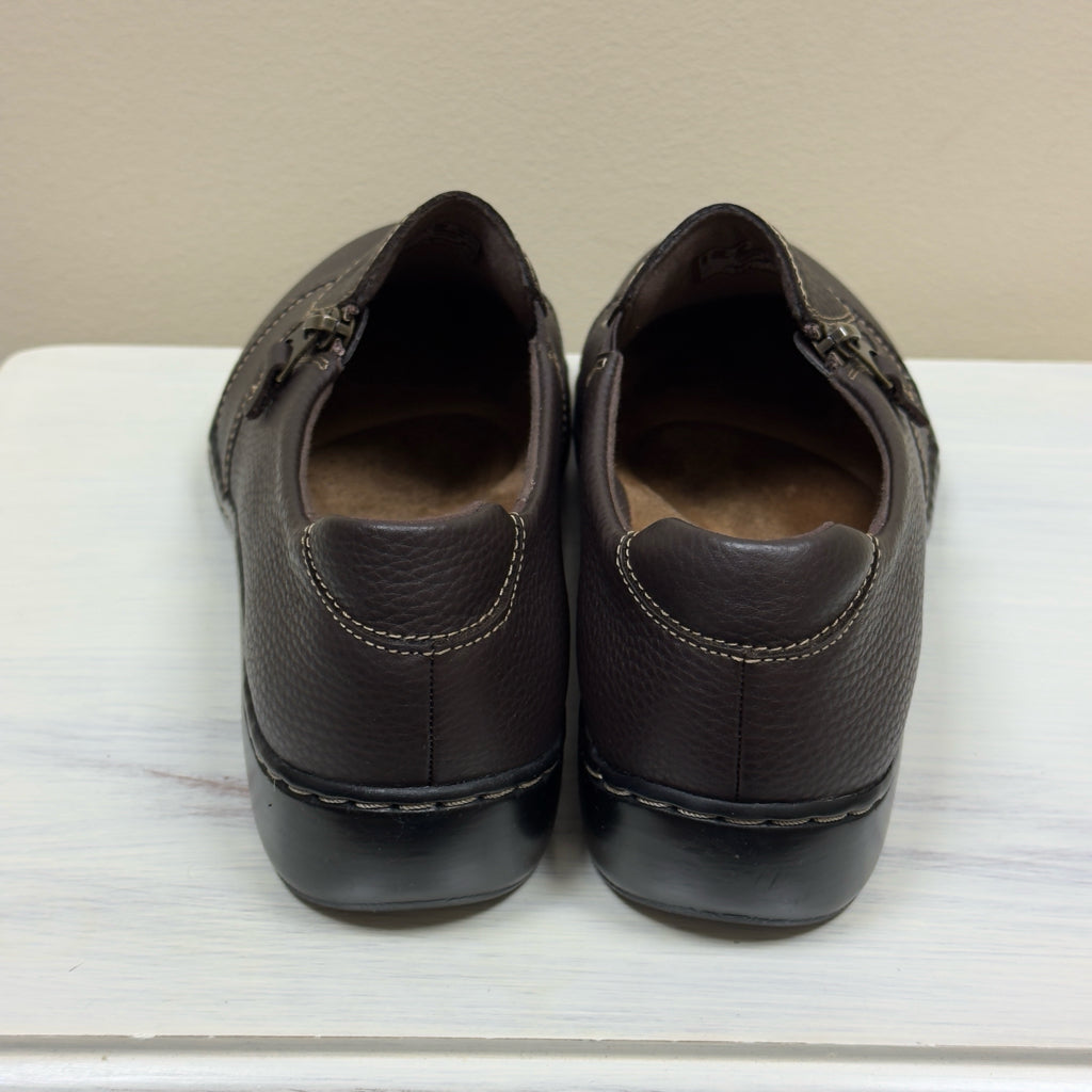 Clarks Cora Harbor Dark Brown Leather Shoes - Size 8 1/2 Wide