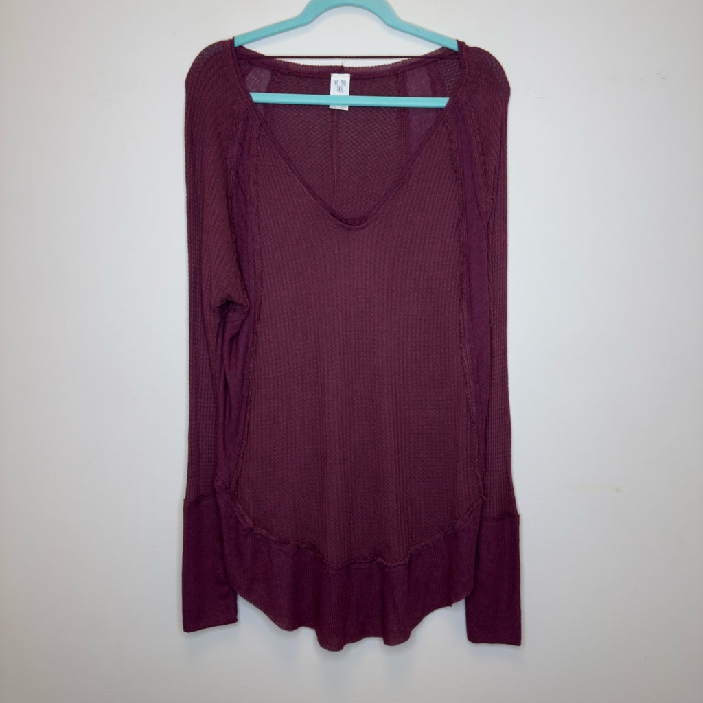 We The Free Catalina Ribbed Burgundy Thermal Shirt - Size Large