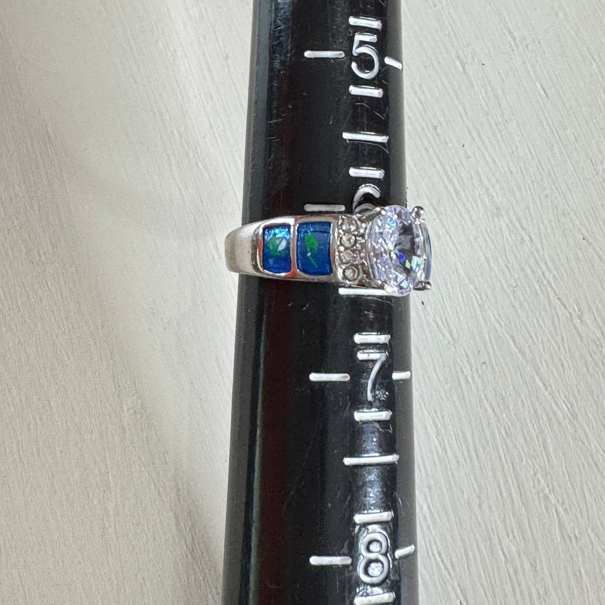 Oval Statement Ring With Synthetic Blue Opal Inlay - Size 6