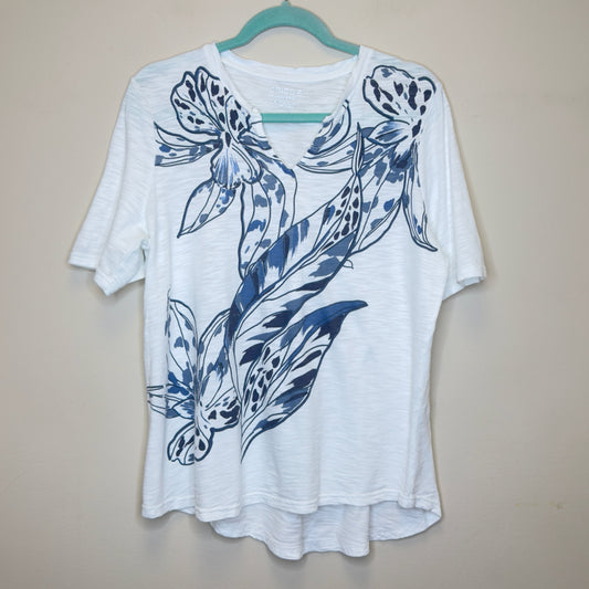 Chico's Floral Notch Neck Tee - Size Large