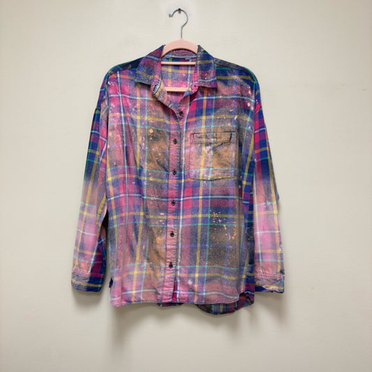 Old Navy Plaid Hand Bleached Button Front Top - Size Small