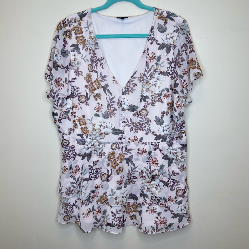 Torrid Blush Pink Floral Chiffon Tiered Babydoll Top - Size 2X
