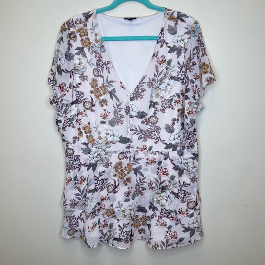 Torrid Blush Pink Floral Chiffon Tiered Babydoll Top - Size 2X