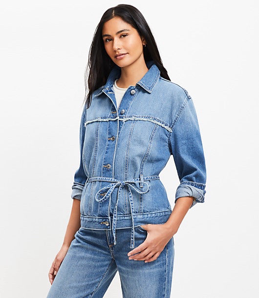 Loft Tie-Waist Denim Trucker Jacket - Size Large