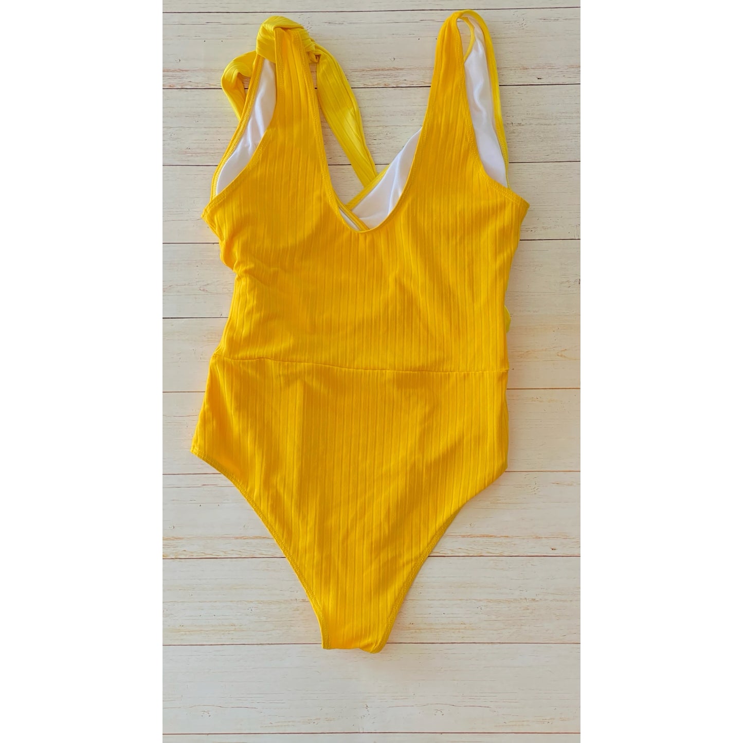 Faux Wrap Ribbed One Piece Swimsuit - Size XL