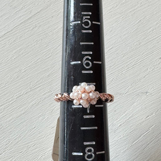 Rose Gold Tone Twisted Pearl Cluster Ring - Size 7