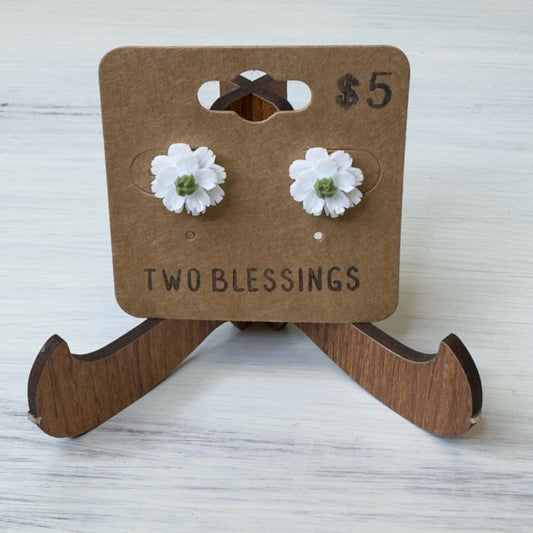Two Blessings Earrings - Flower - White/Green