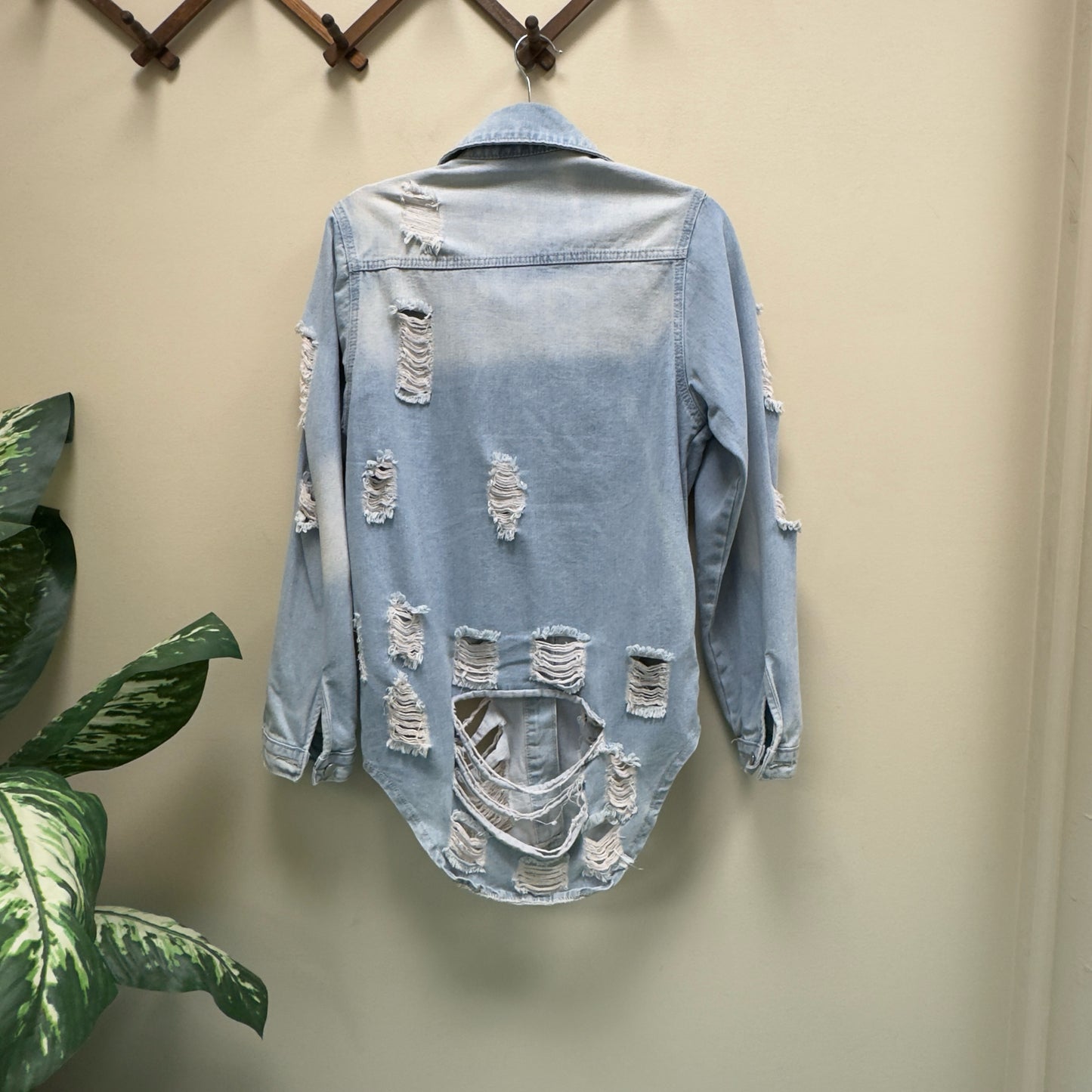 Distressed Denim Shacket - Size Medium