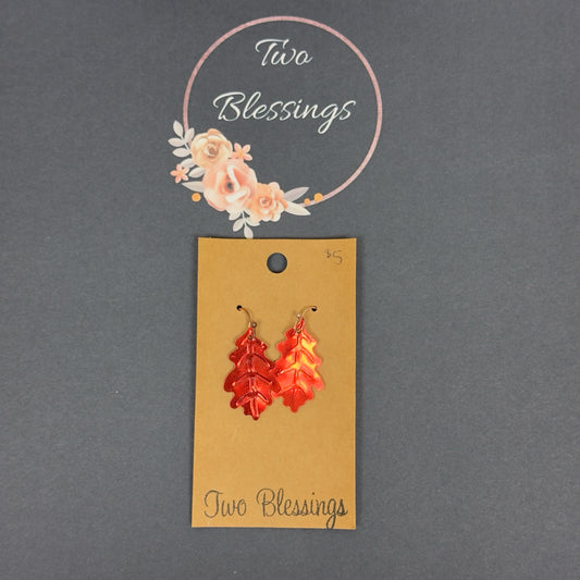 Two Blessings - Red Leaf Earrings