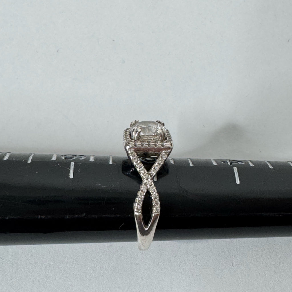 Sterling Silver Square Halo Engagement Ring - Size 5